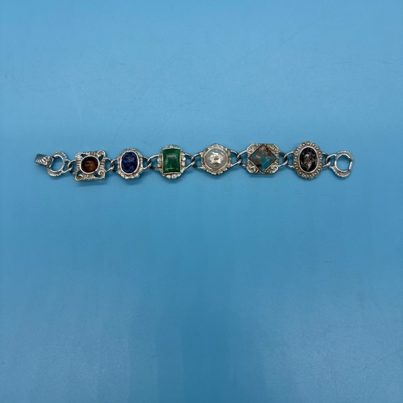 VINTAGE Sarah Coventry Silver Tone Faux Gemstone Cabochon Panel Bracelet - Picture 5 of 7